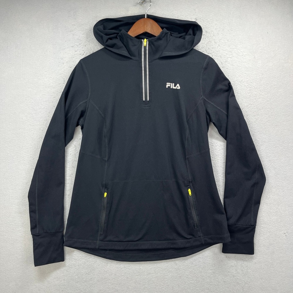Fila Sport Pullover Hoodie Womens Large Black 1/4 Zip Gym Activewear Athleisure